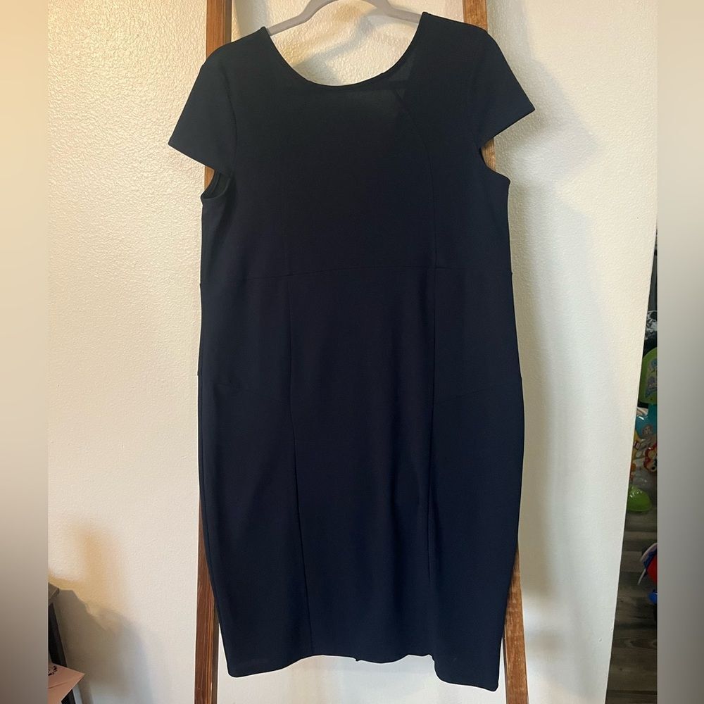 PinkBlush Maternity Navy Sheath Dress Zipper Accent Round Neck Size L